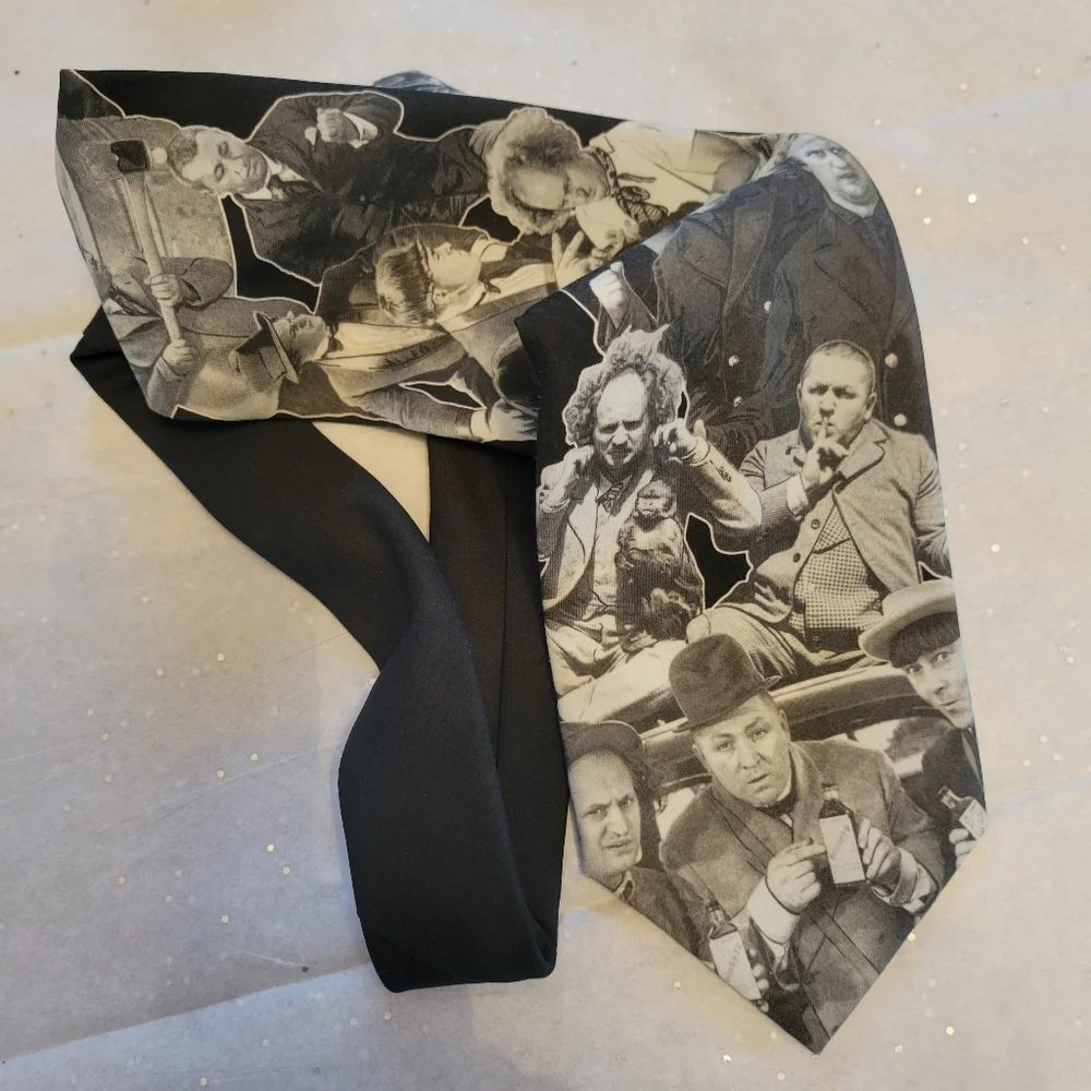 Ralph Marlin Three Stooges Necktie ~ 1994 ~ Made in USA ~ Unisex Retro Humor Fun